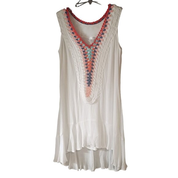 VENUS Dresses & Skirts - Venus Womens Sleeveless White High-Low Dress With Crochet V-Neck Detail